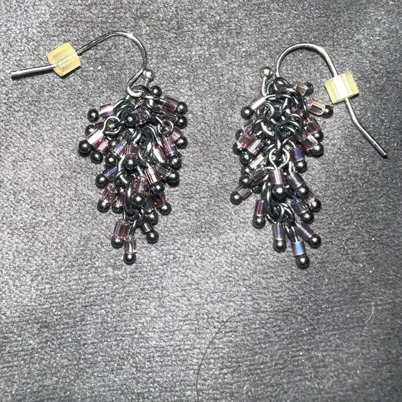 Anthropologie Jewelry - Anthropologie Sparkling Crystal Beaded Pierced Fish Hook Backing Earrings NWOT
